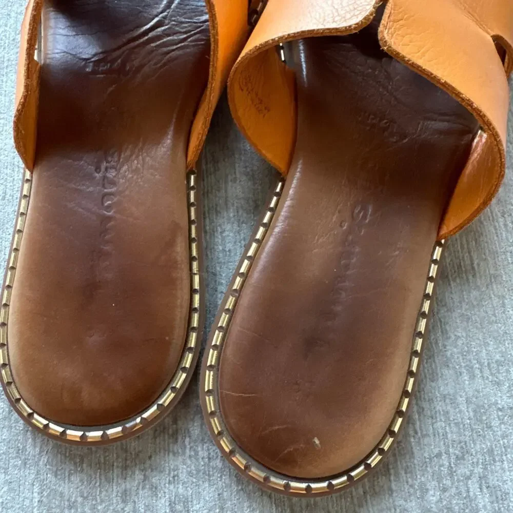Genuine Leather Orange Sandals - Picture 3 of 5